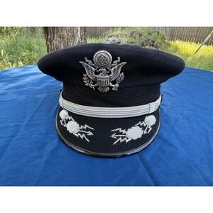 US Air Force USAF Officer Service Cap Hat Clouds and Lightning Blue Silver Ins